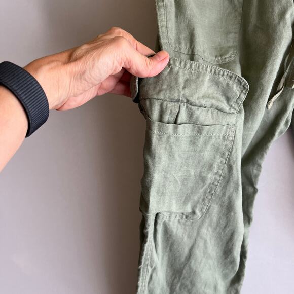 Green Linen Ankle Pant by Rachel Zoe Elastic Waist Cargo Pant Casual Summer S - Picture 4 of 9